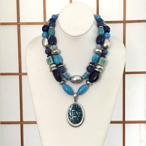 Chico's Jewelry - Chico’s Multi Strand Blue Ceramic Pendant Necklace